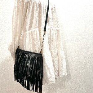 Posse NY Fringe Unique Black & Silver Leather Crossbody Bag Purse Like New